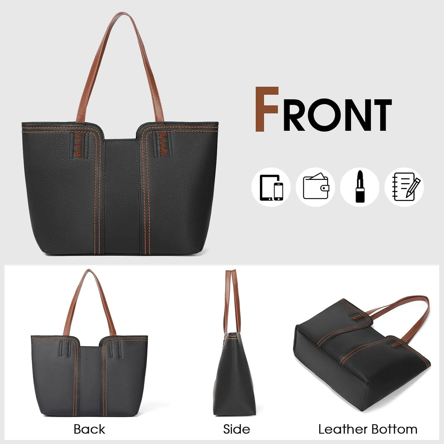 SENDEFN Leather Tote Bag for Women Work Shoulder Bag Large Top Handle Handbags and Ladies Travel Purse with Zipper Pocket