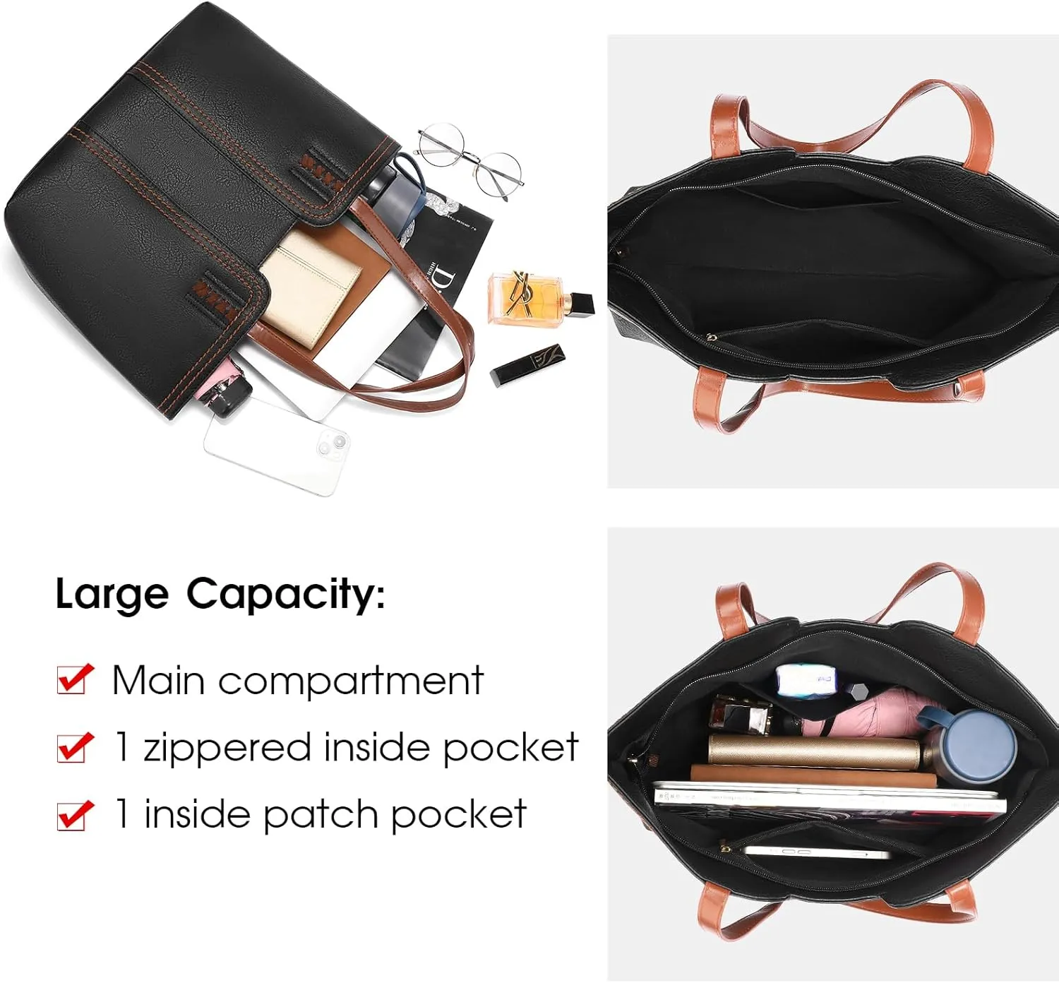 SENDEFN Leather Tote Bag for Women Work Shoulder Bag Large Top Handle Handbags and Ladies Travel Purse with Zipper Pocket