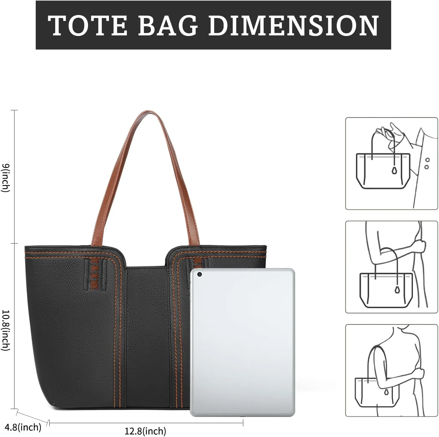 SENDEFN Leather Tote Bag for Women Work Shoulder Bag Large Top Handle Handbags and Ladies Travel Purse with Zipper Pocket