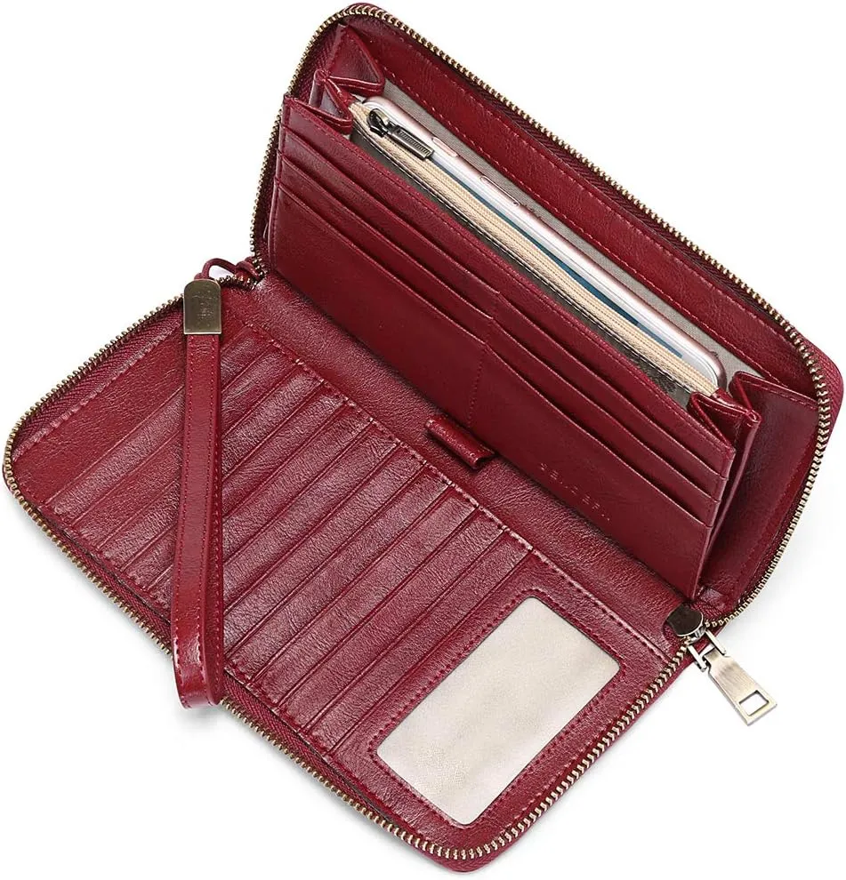 SENDEFN Leather Women's Wallets RFID Blocking Zip Around Large Capacity Long Credit Card Holder Wallet
