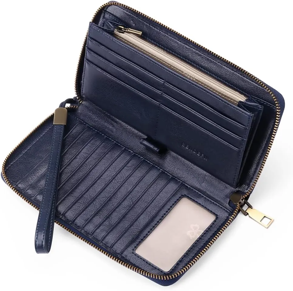 SENDEFN Leather Women's Wallets RFID Blocking Zip Around Large Capacity Long Credit Card Holder Wallet