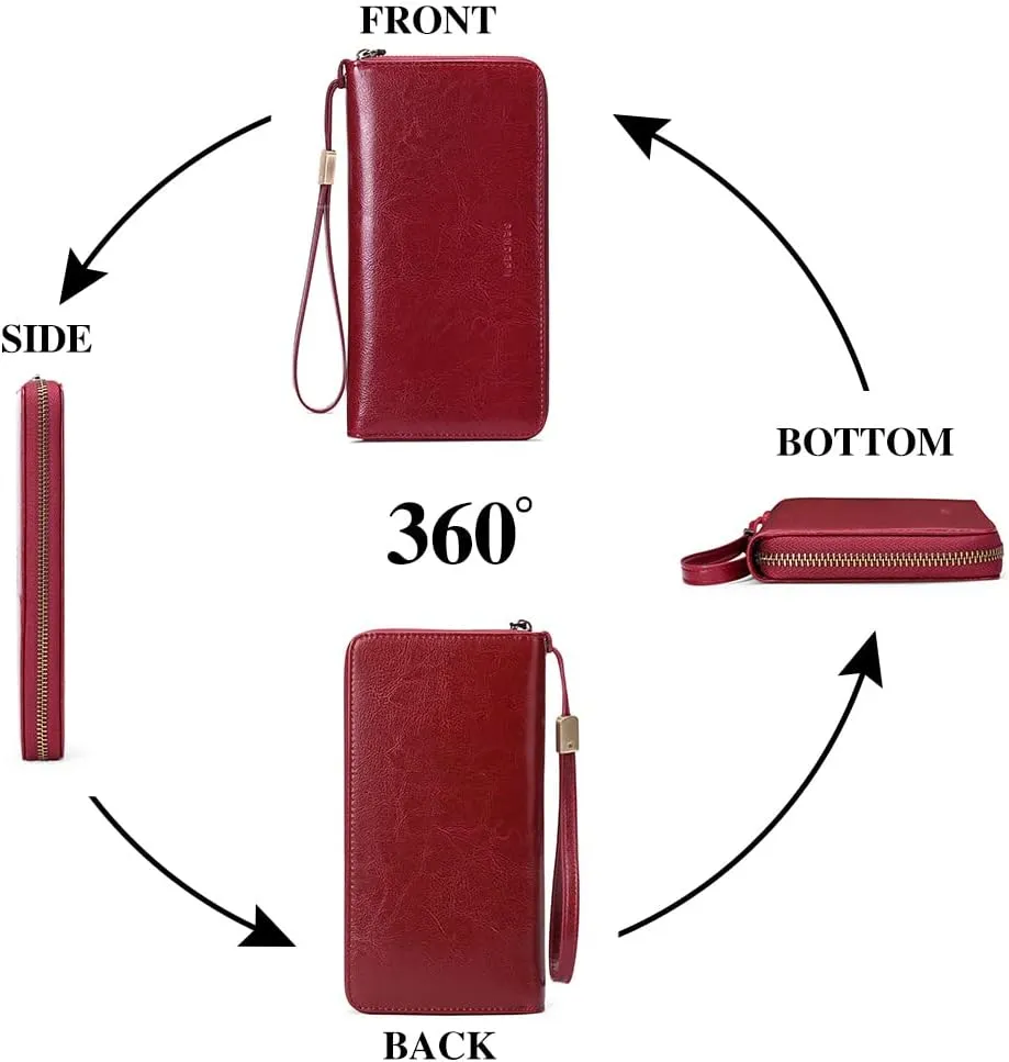 SENDEFN Leather Women's Wallets RFID Blocking Zip Around Large Capacity Long Credit Card Holder Wallet