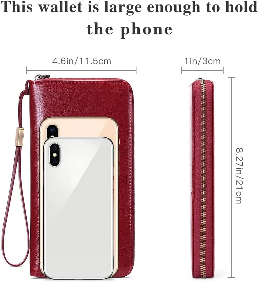 SENDEFN Leather Women's Wallets RFID Blocking Zip Around Large Capacity Long Credit Card Holder Wallet
