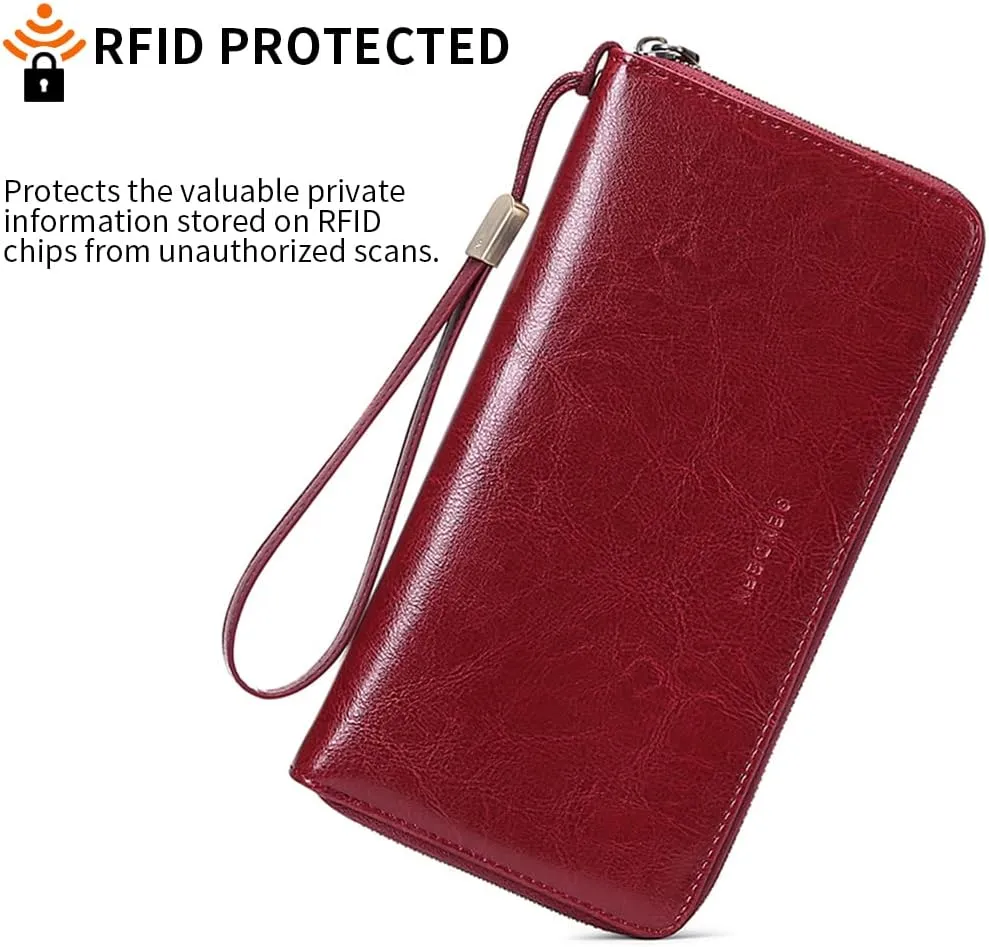 SENDEFN Leather Women's Wallets RFID Blocking Zip Around Large Capacity Long Credit Card Holder Wallet