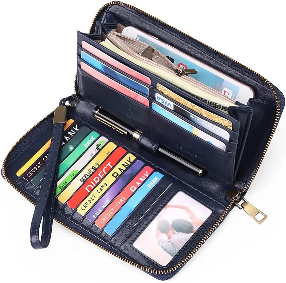 SENDEFN Leather Women's Wallets RFID Blocking Zip Around Large Capacity Long Credit Card Holder Wallet
