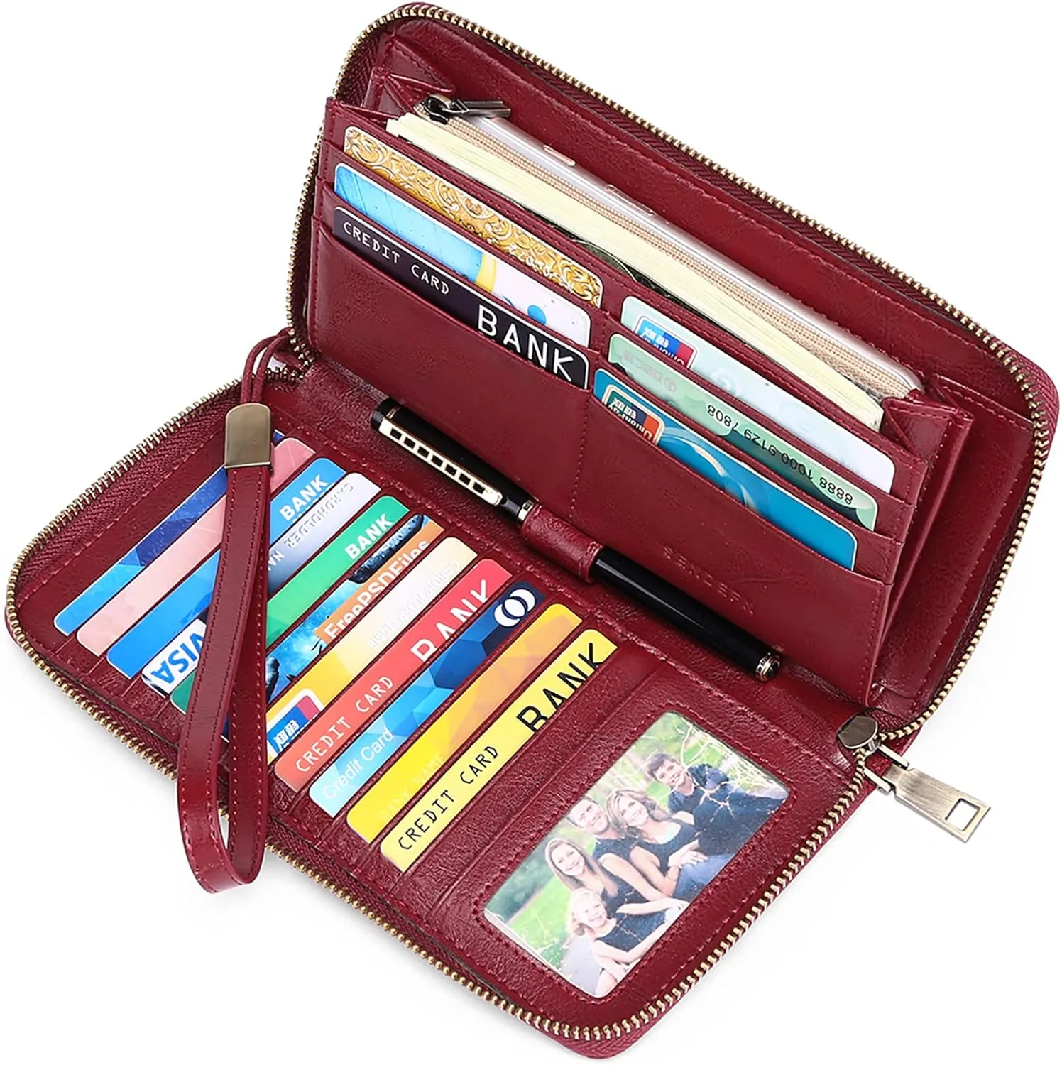 SENDEFN Leather Women's Wallets RFID Blocking Zip Around Large Capacity Long Credit Card Holder Wallet