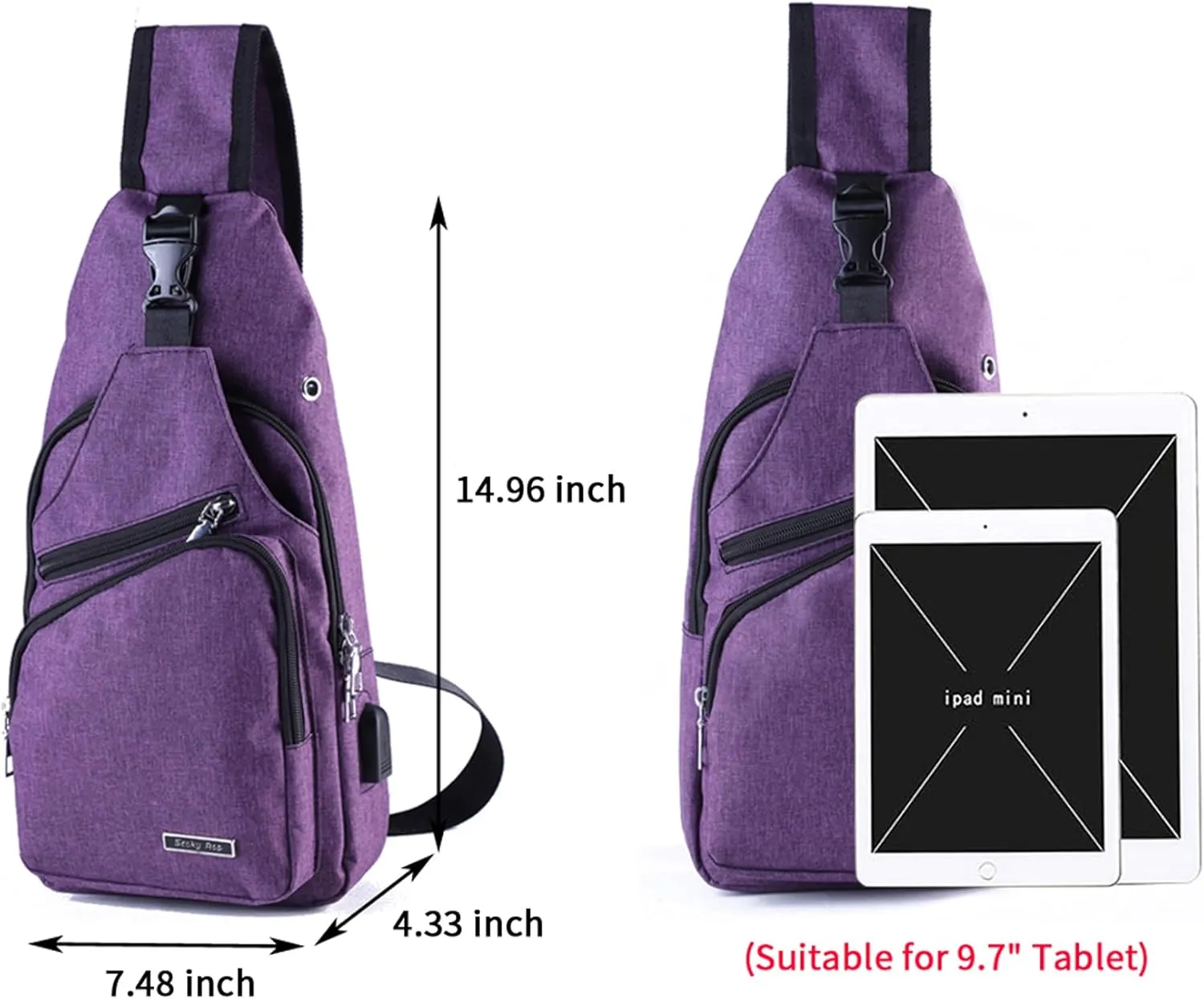Seoky Rop Men Women Sling Backpack Anti Theft Crossbody Shoulder Chest Bag with USB Charging Port