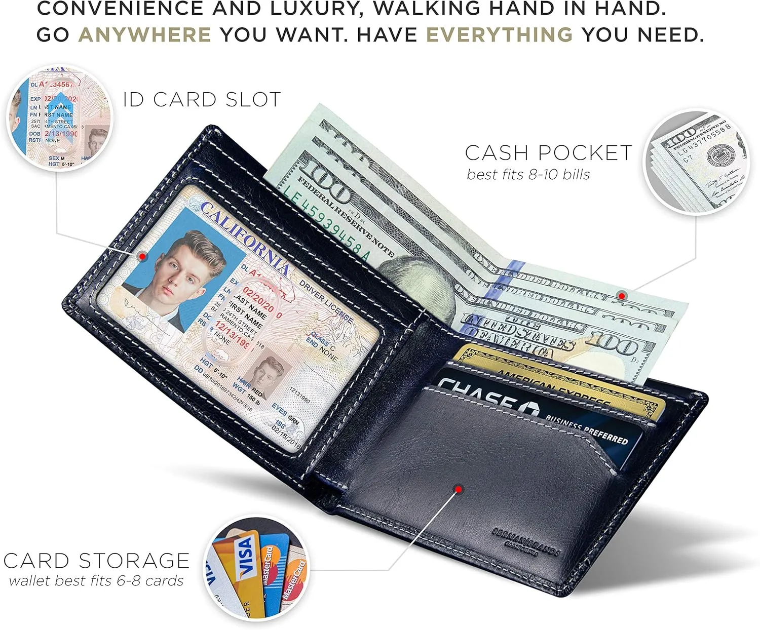 SERMAN BRANDS Mens Slim Bifold Wallet RFID Blocking Minimalist Front Pocket Wallets for Men - Thin & Stylish