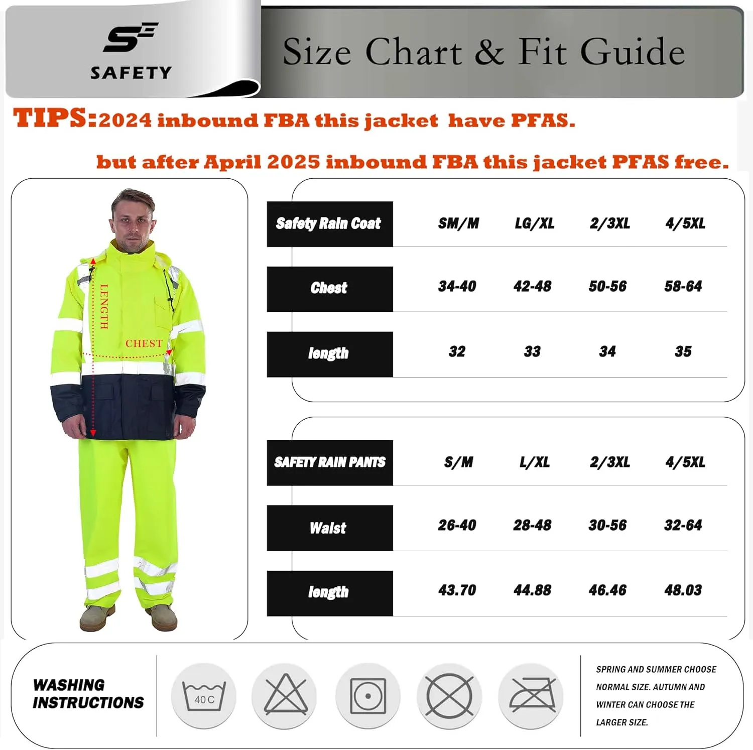 sesafety Hi Vis Rain Jacket, Rain Suits for Men Waterproof withBlack Bottom, Rain Coats for Men Interior Mesh, Class 3 HighVisibility Rain Gear,Removable Hood