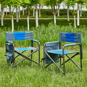 Set of 2 Padded Folding Outdoor Chairs, with Storage Pockets Lightweight Oversized Directors Chairs Sturdy Steel Frame Comfortable, for Camping Picnics Fishing Indoor or Outdoor Use