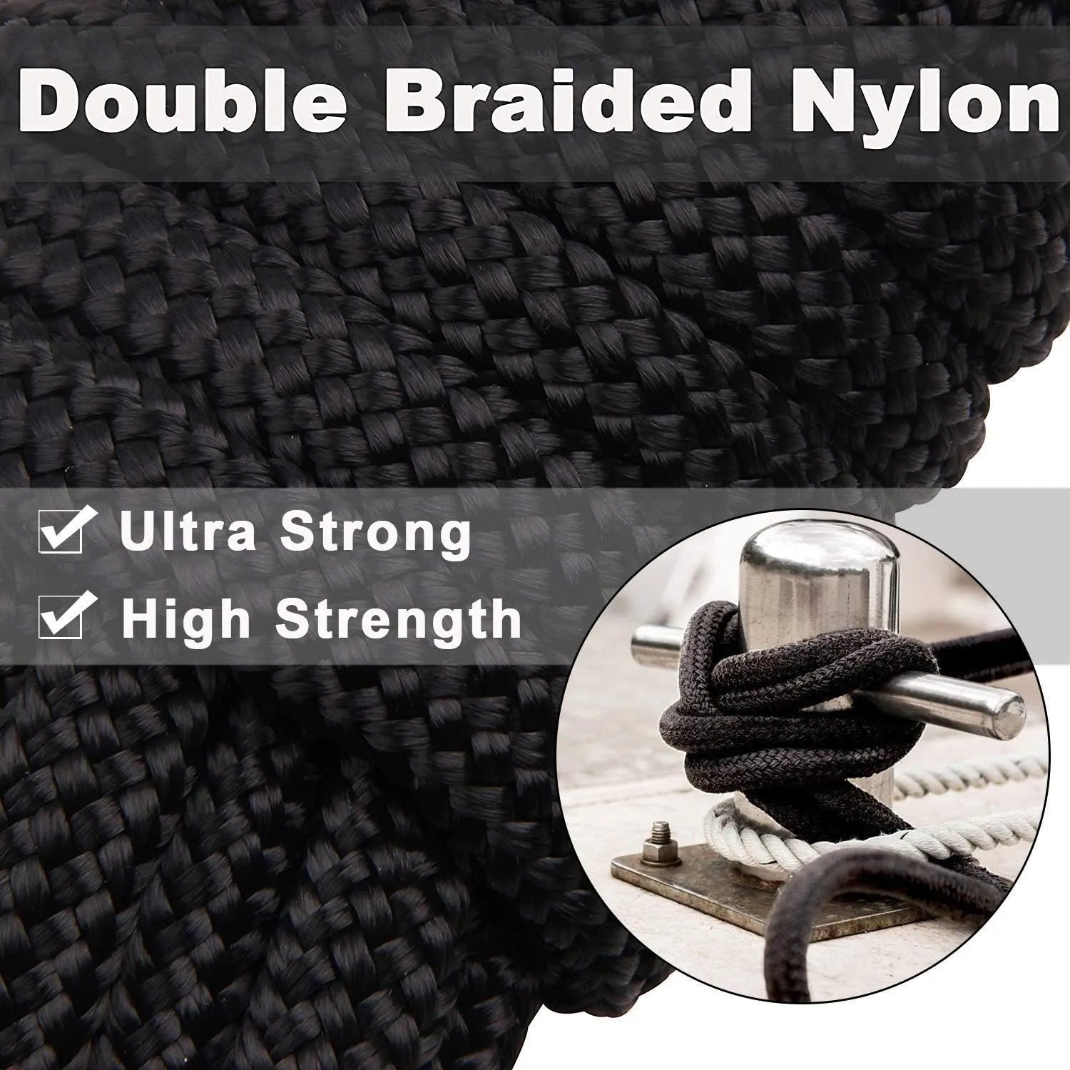Shaddock Fishing Docking Lines Double-Braided Nylon Anchor Rope 1/2 Inch- Boat Mooring Rope with 12 Inch Eyelet for Boats 25 FT,50 FT
