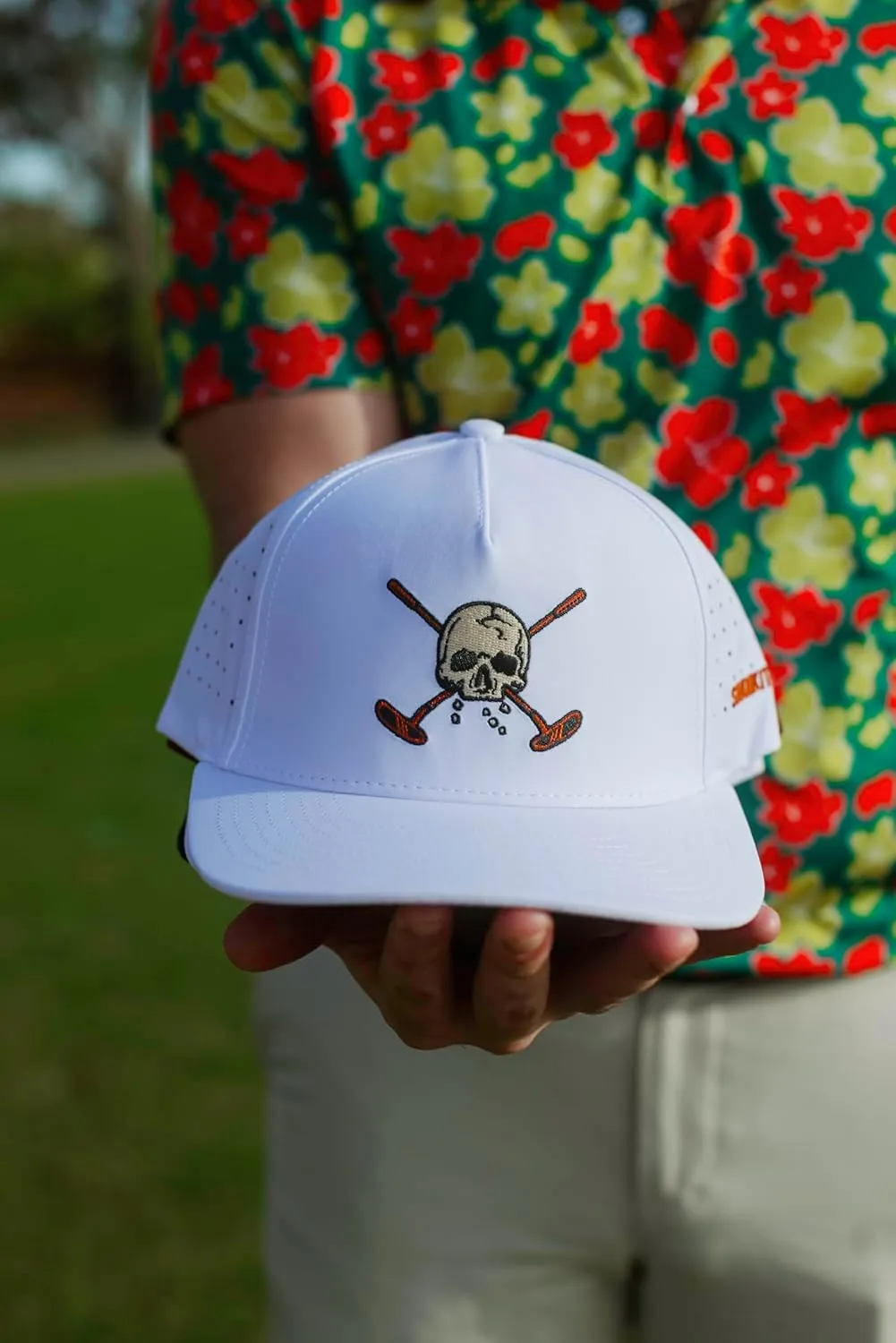 SHANKITGOLF Skull Golf Hat Adjustable Snapback Golf Cap | 95% Polyester, 5% Spandex | One Size Fits All