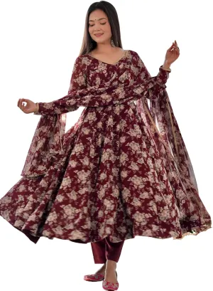 Shiv Collection Indian Style Pure Soft Georgette Anarkali Gown Sleeveless Set with Dupatta