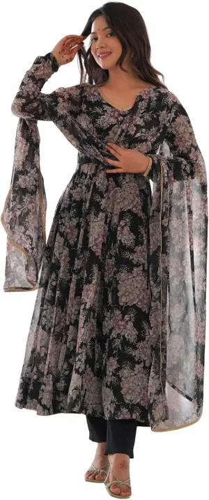 Shiv Collection Indian Style Pure Soft Georgette Anarkali Gown Sleeveless Set with Dupatta