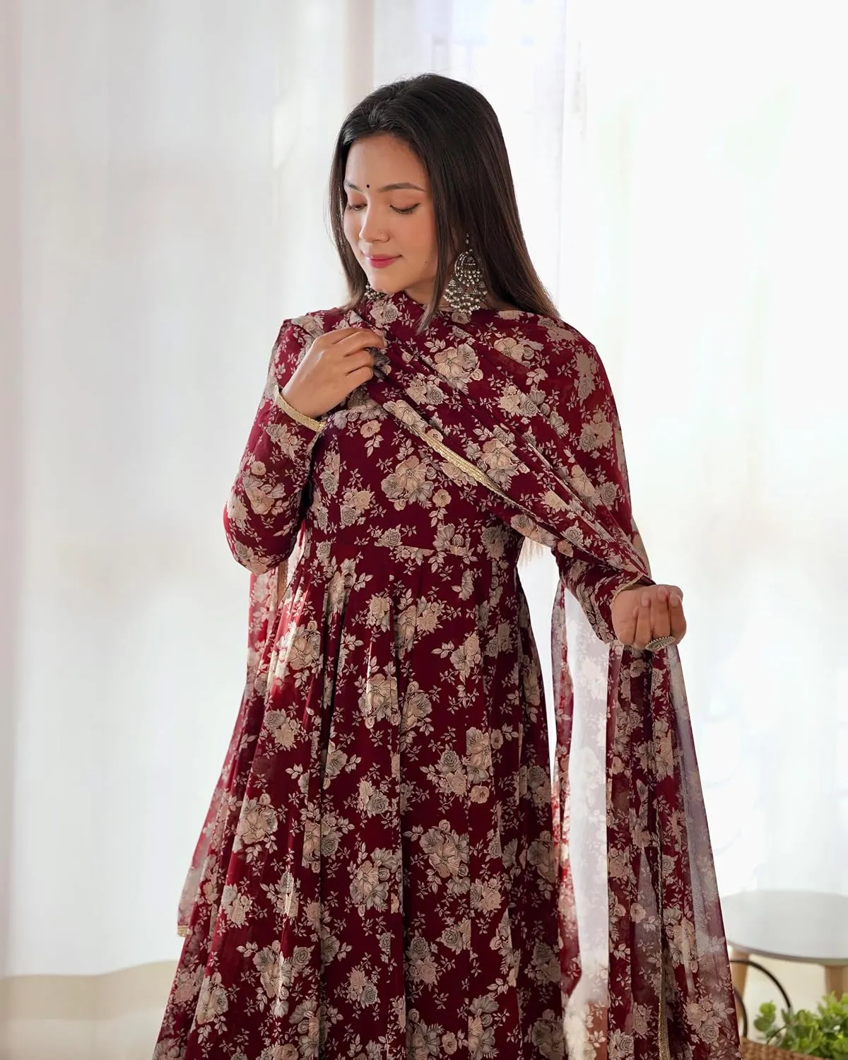 Shiv Collection Indian Style Pure Soft Georgette Anarkali Gown Sleeveless Set with Dupatta