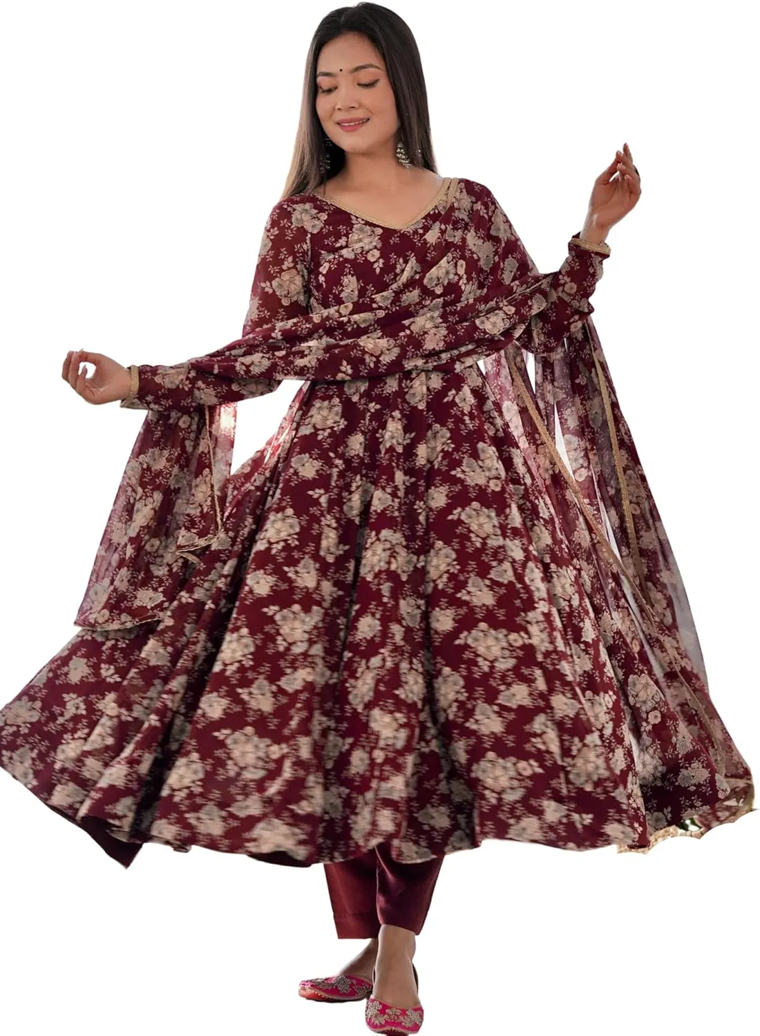 Shiv Collection Indian Style Pure Soft Georgette Anarkali Gown Sleeveless Set with Dupatta