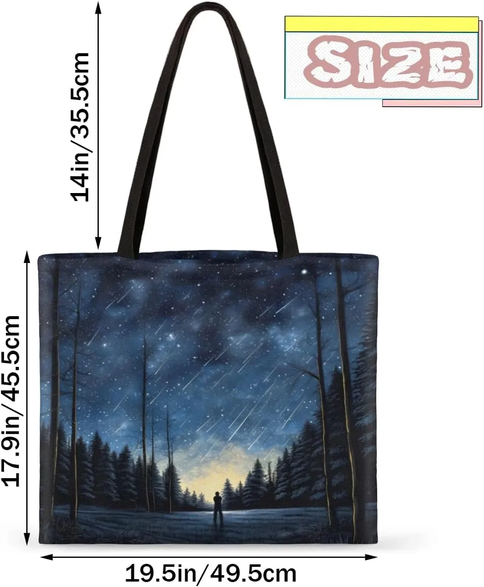 Shooting Stars At Night Canvas Tote Bag for Women Men Stylish Tote Handbag Shoulder Bag Reusable Grocery Bag