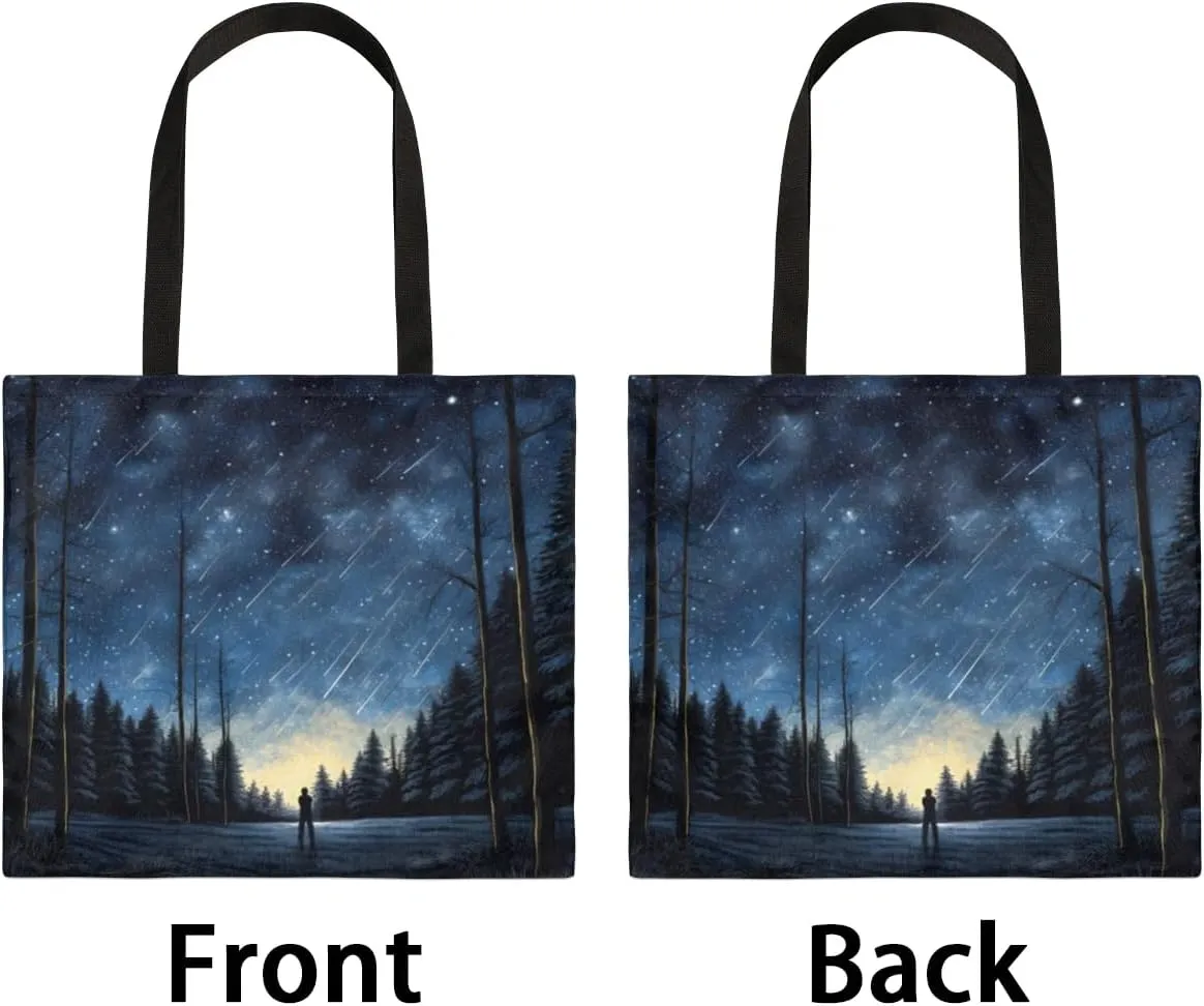 Shooting Stars At Night Canvas Tote Bag for Women Men Stylish Tote Handbag Shoulder Bag Reusable Grocery Bag