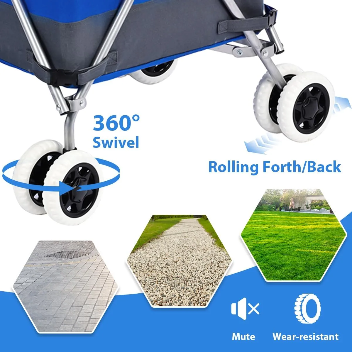 Shopping Carts for Groceries Foldable Rolling Trolley with 360° Double Front Swivel Wheels Waterproof Removable Canvas Liner with Cover for Laundry Grocery, Baggage, Picnic (Blue)