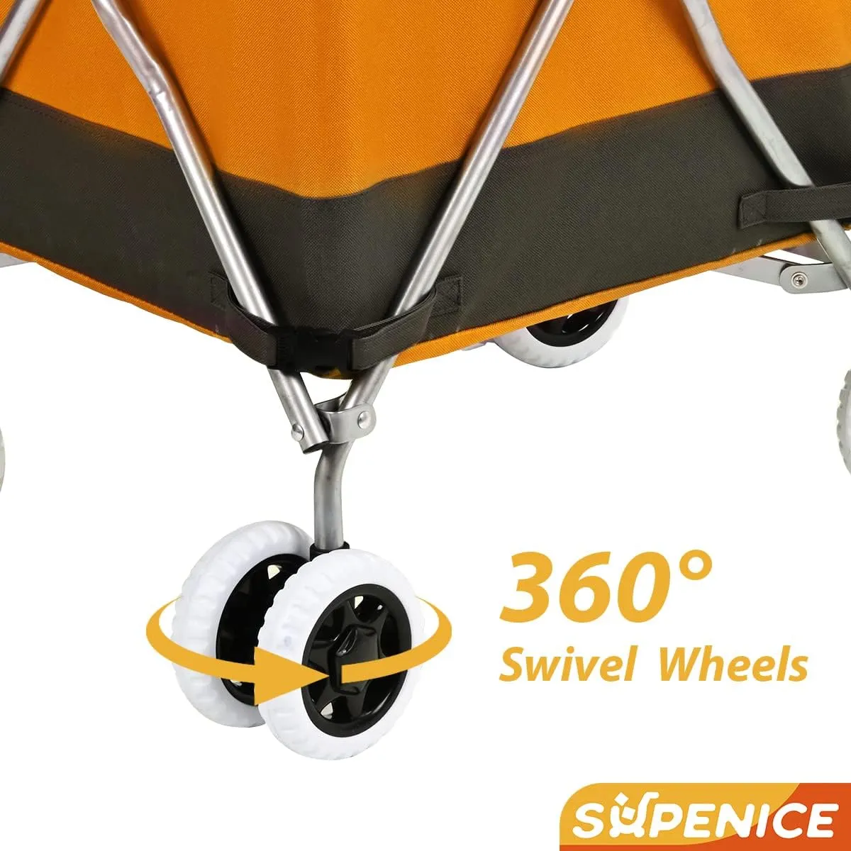 Shopping Carts for Groceries Foldable Rolling Trolley with 360° Double Front Swivel Wheels Waterproof Removable Canvas Liner with Cover for Laundry Grocery, Baggage, Picnic (Orange)