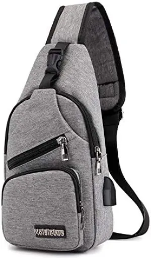 Shoulder Backpack Urban Travel Crossbody Bag Sling Bag Chest Bag Men Oxford Small Casual Outdoor Travel USB Charging Port - Gray
