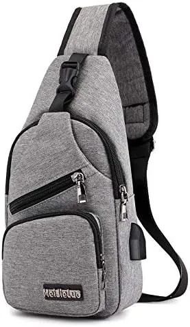 Shoulder Backpack Urban Travel Crossbody Bag Sling Bag Chest Bag Men Oxford Small Casual Outdoor Travel USB Charging Port - Gray
