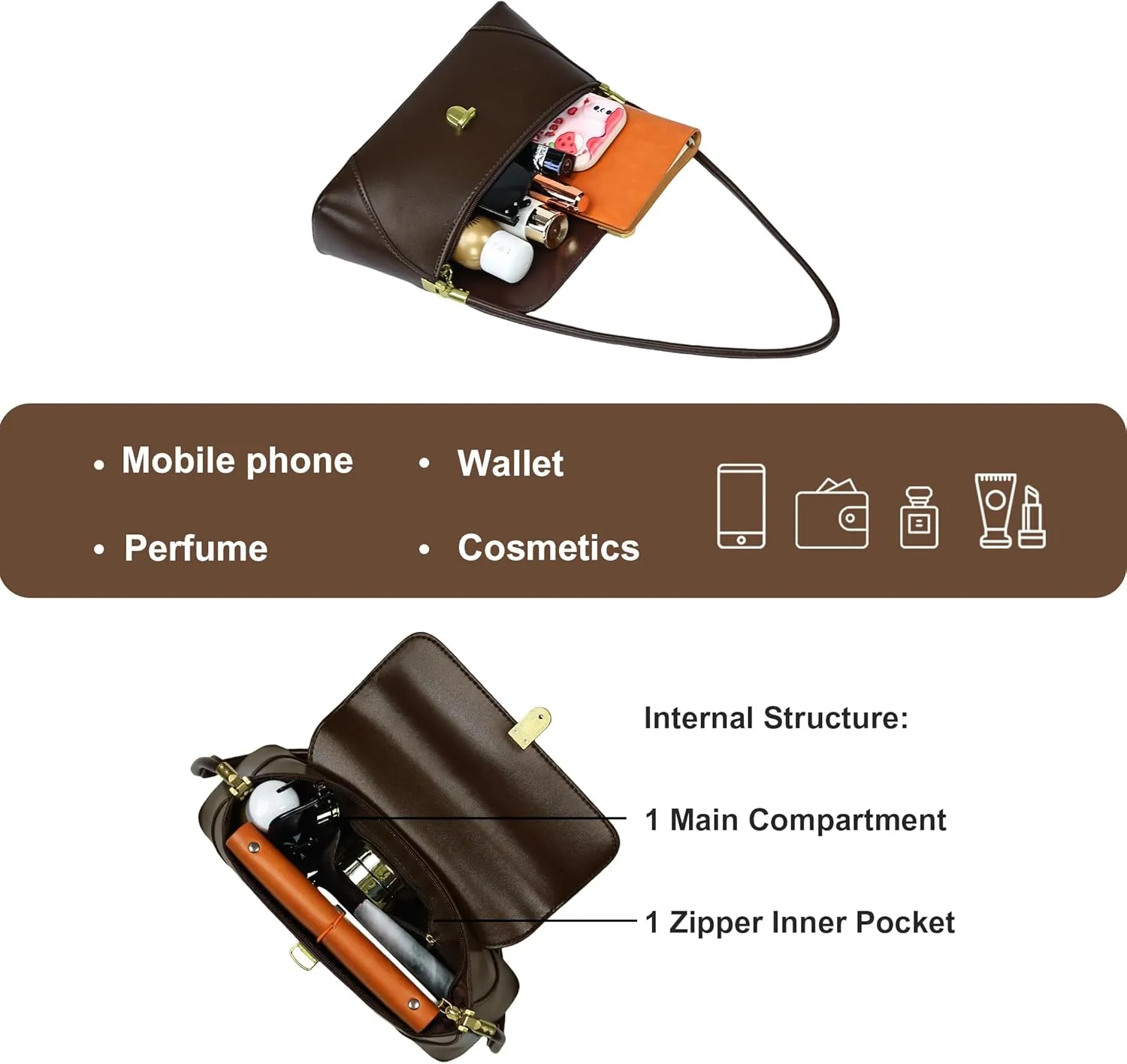 Shoulder Bag for Women Vintage Purse Leather Handbags Small Tote Bags with Buckle Closure