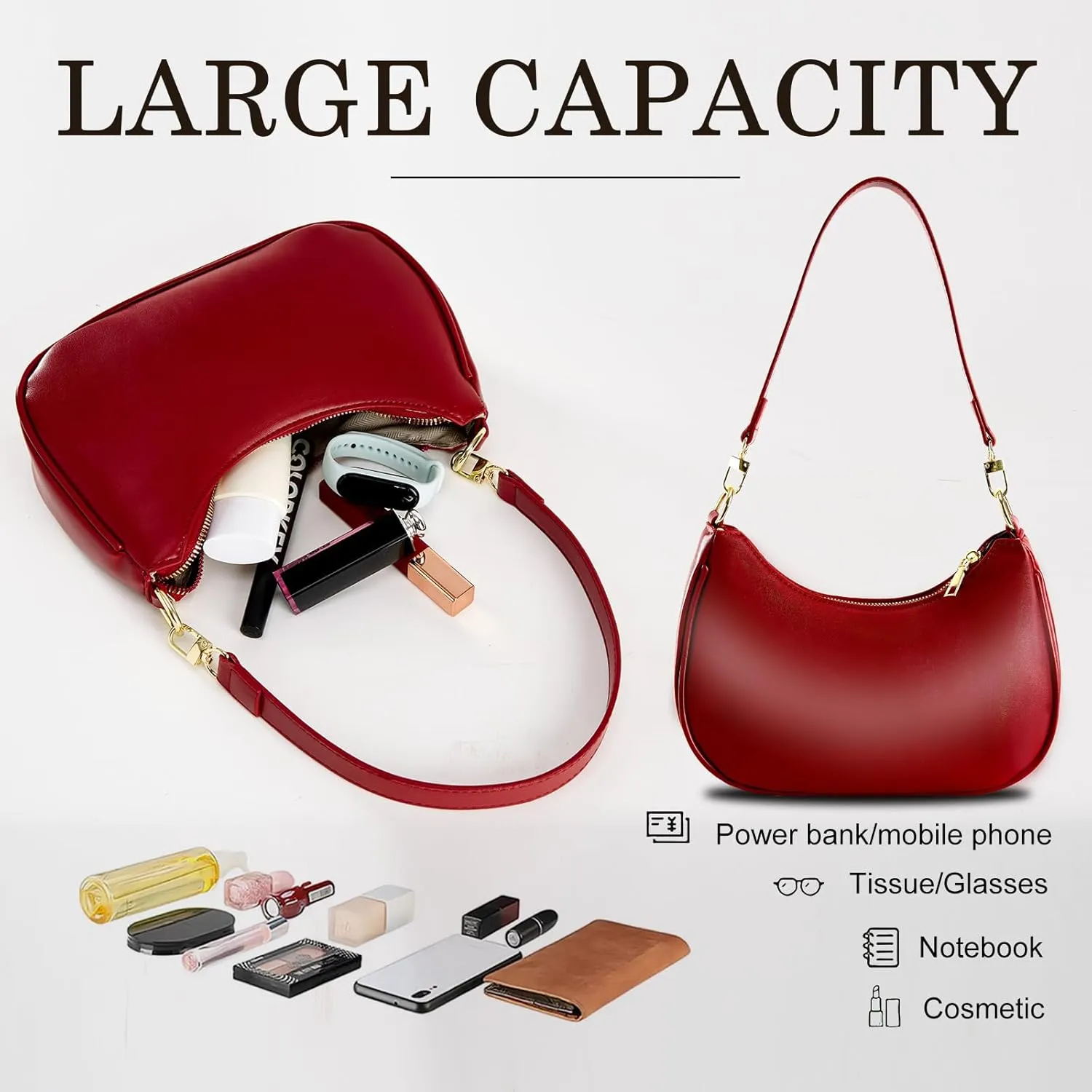 Shoulder Bags for Women Leather Cute Hobo Tote Handbag Under the Arm Purses Mini Clutch Purse with Zipper Closure