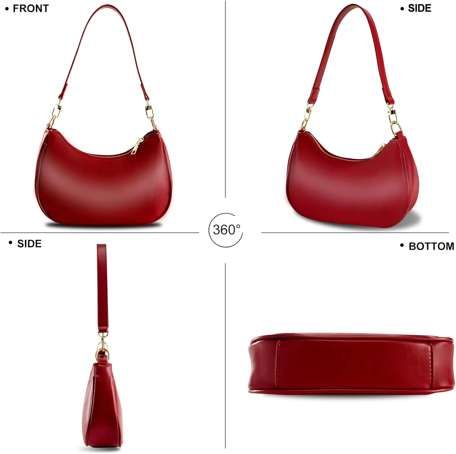 Shoulder Bags for Women Leather Cute Hobo Tote Handbag Under the Arm Purses Mini Clutch Purse with Zipper Closure