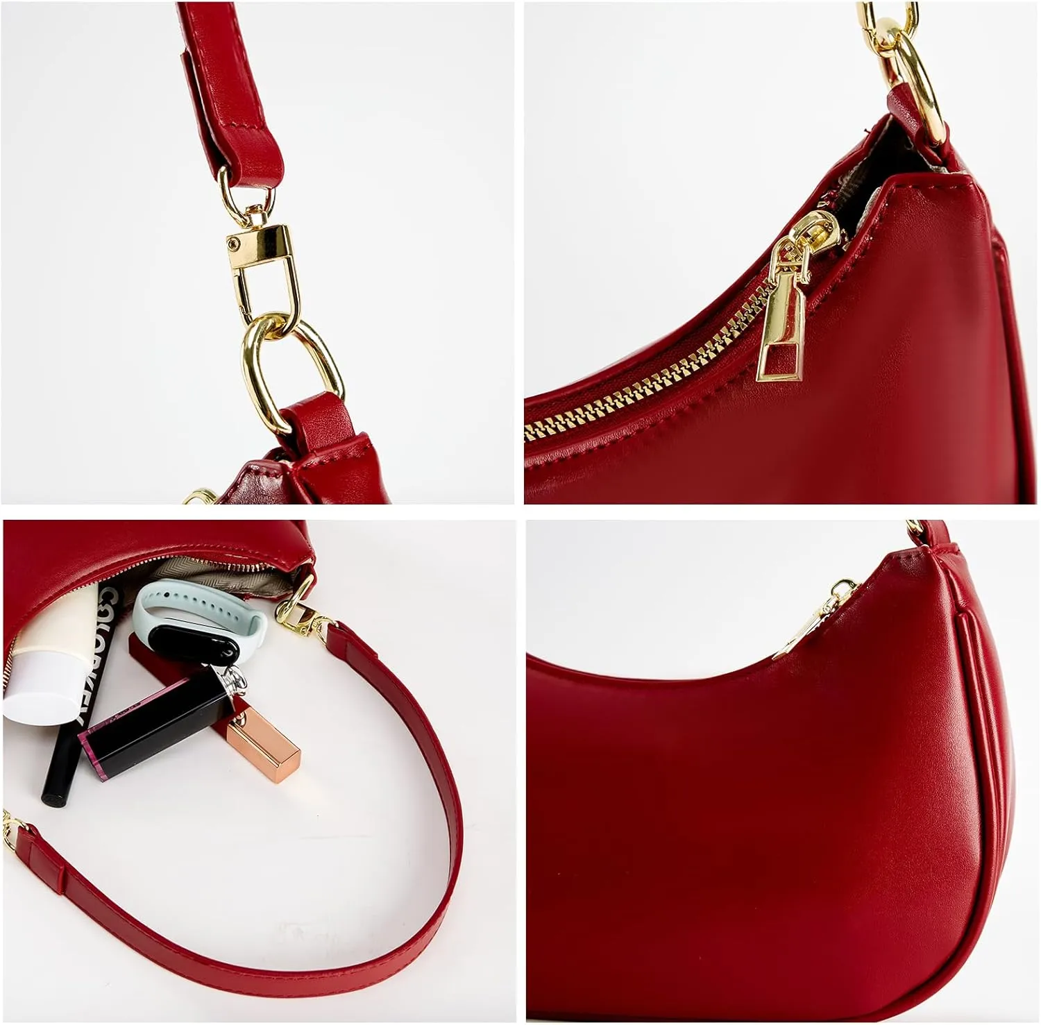 Shoulder Bags for Women Leather Cute Hobo Tote Handbag Under the Arm Purses Mini Clutch Purse with Zipper Closure