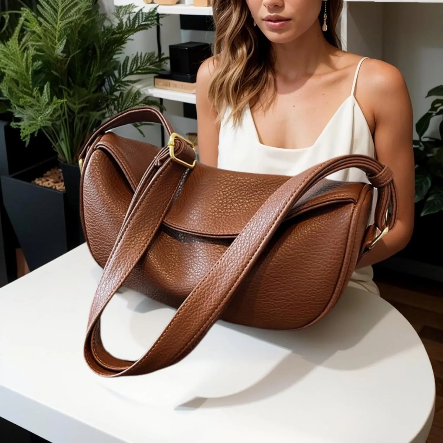 Shoulder Bags for Women Vegan Leather Purse Trendy Crossbody Bag Dumpling Purses Tote Handbags with Zip