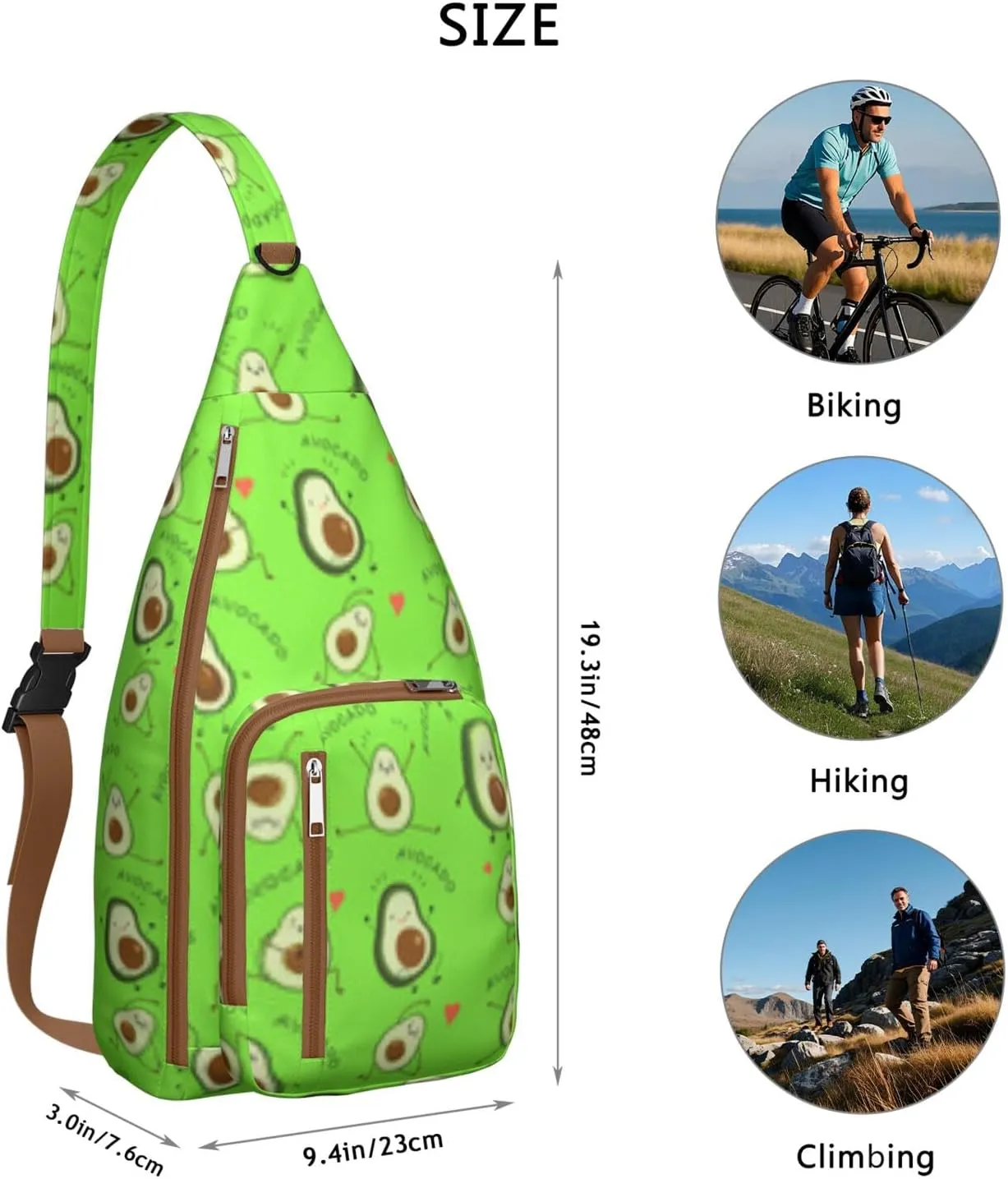 Shoulder Sling Crossbody Casual Chest Bag For Travel Sports Running,Backpack for Men & Women Lightweight Sports BagCrossbody Concealed Carry,Avocado Shoulder Bag Waterproof Chest Bag