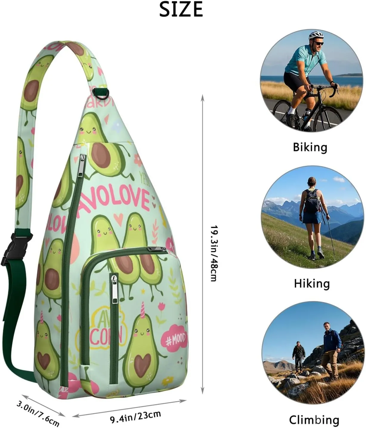 Shoulder Sling Crossbody Casual Chest Bag For Travel Sports Running,Backpack for Men & Women Lightweight Sports BagCrossbody Concealed Carry,Avocado Shoulder Bag Waterproof Chest Bag