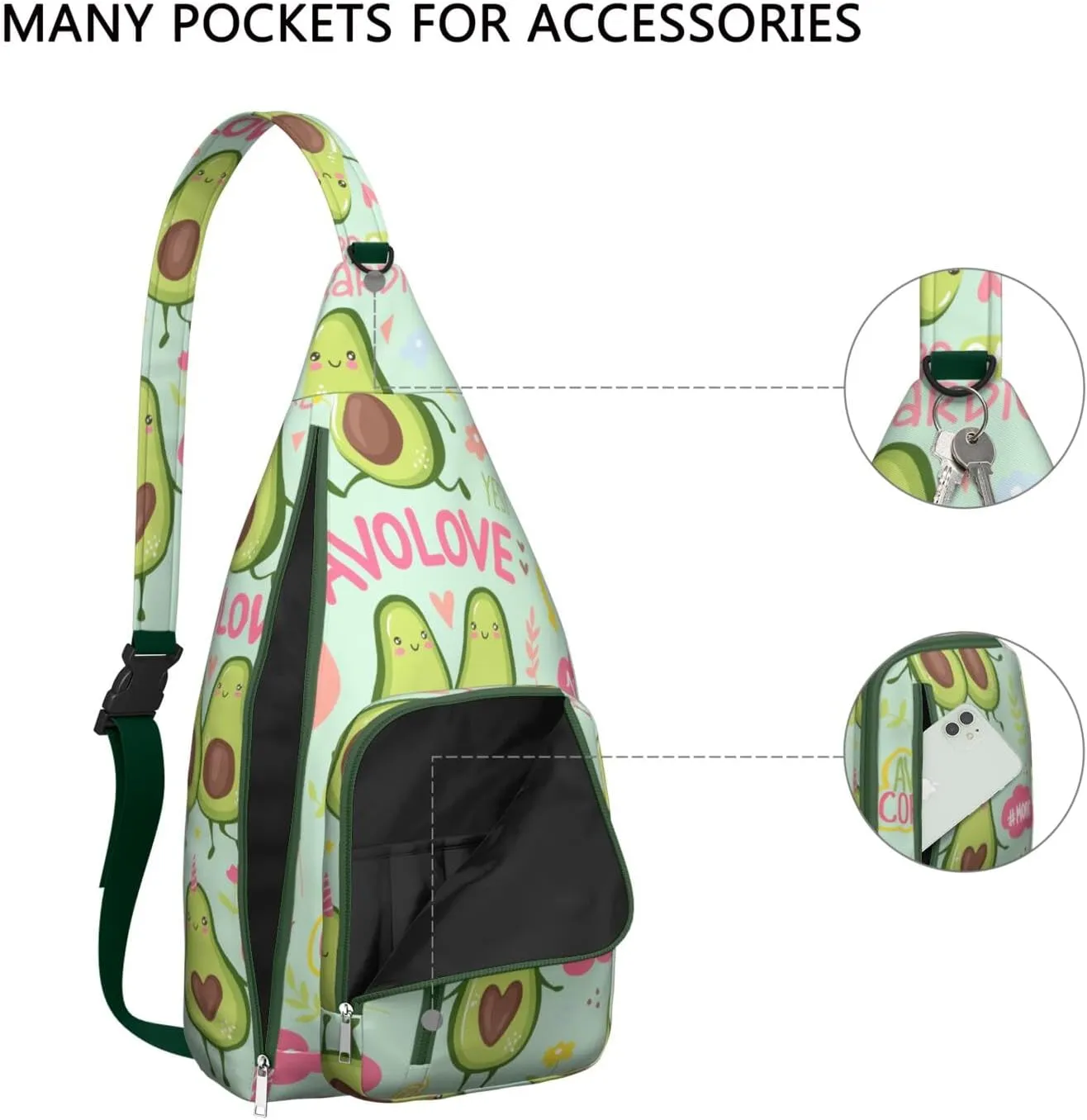 Shoulder Sling Crossbody Casual Chest Bag For Travel Sports Running,Backpack for Men & Women Lightweight Sports BagCrossbody Concealed Carry,Avocado Shoulder Bag Waterproof Chest Bag