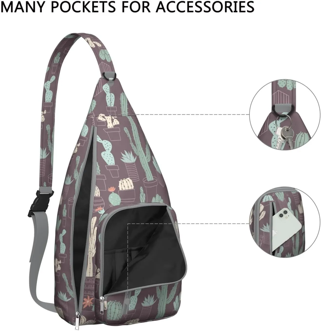 Shoulder Sling Crossbody Casual Chest Bag For Travel Sports Running,Backpack for Men & Women Lightweight Sports BagCrossbody Concealed Carry,Cactus Shoulder Bag Waterproof Chest Bag