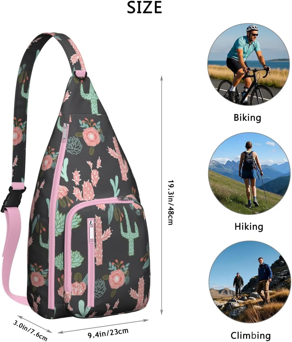 Shoulder Sling Crossbody Casual Chest Bag For Travel Sports Running,Backpack for Men & Women Lightweight Sports BagCrossbody Concealed Carry,Cactus Shoulder Bag Waterproof Chest Bag