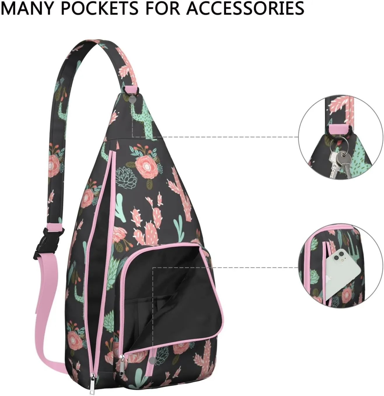 Shoulder Sling Crossbody Casual Chest Bag For Travel Sports Running,Backpack for Men & Women Lightweight Sports BagCrossbody Concealed Carry,Cactus Shoulder Bag Waterproof Chest Bag