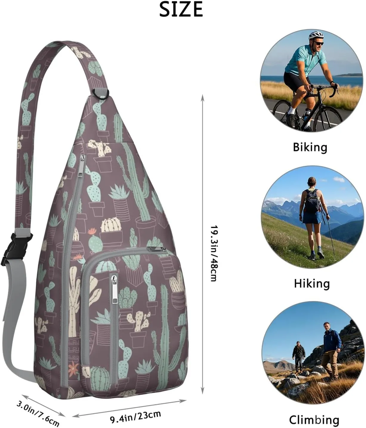 Shoulder Sling Crossbody Casual Chest Bag For Travel Sports Running,Backpack for Men & Women Lightweight Sports BagCrossbody Concealed Carry,Cactus Shoulder Bag Waterproof Chest Bag