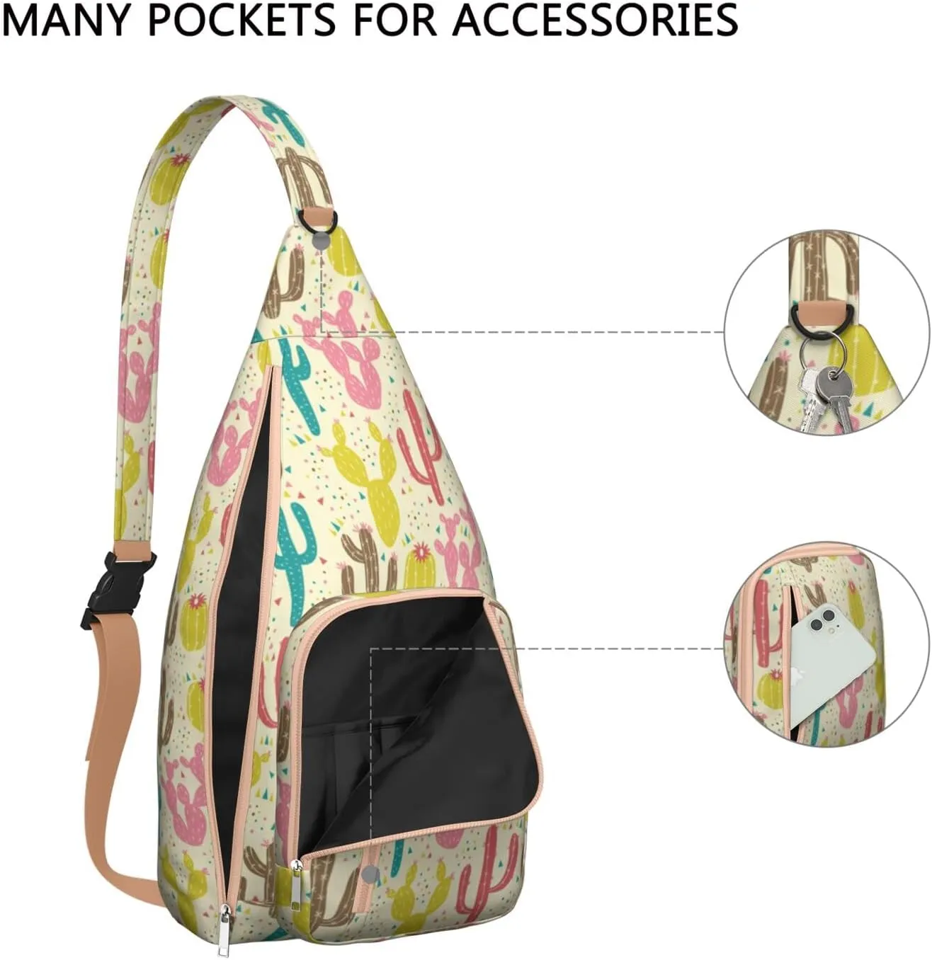 Shoulder Sling Crossbody Casual Chest Bag For Travel Sports Running,Backpack for Men & Women Lightweight Sports BagCrossbody Concealed Carry,Cactus Shoulder Bag Waterproof Chest Bag