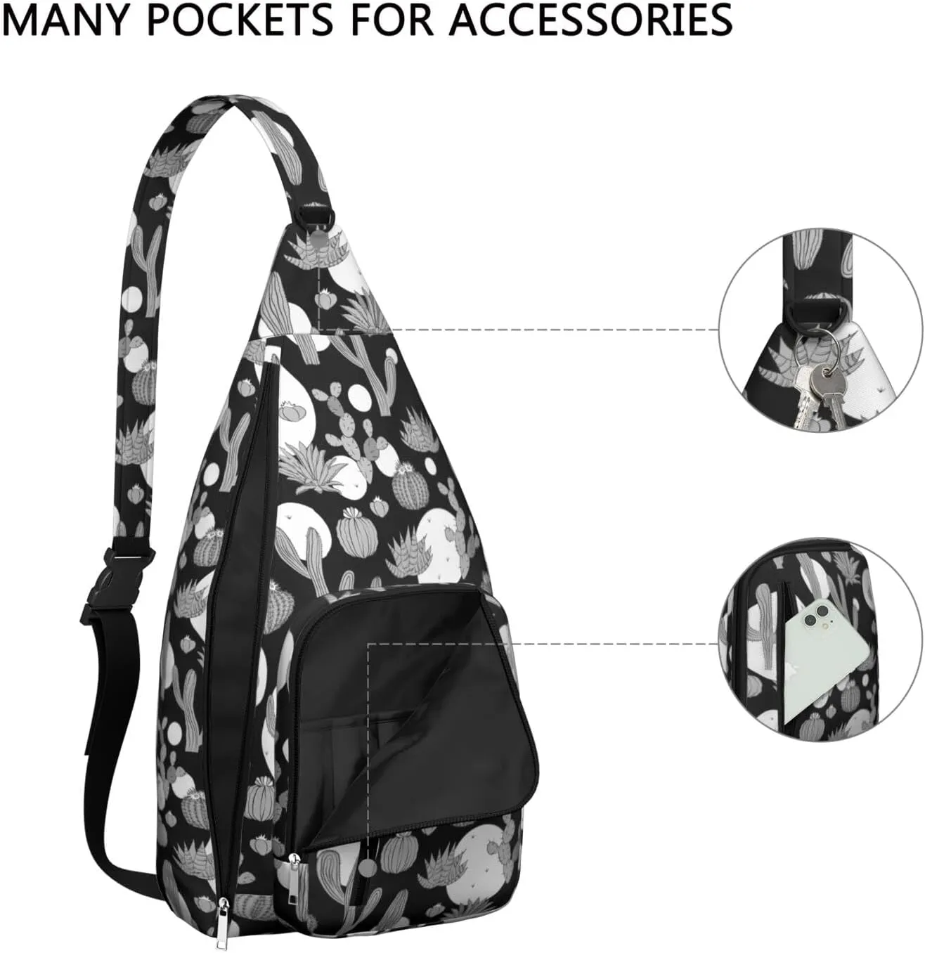 Shoulder Sling Crossbody Casual Chest Bag For Travel Sports Running,Backpack for Men & Women Lightweight Sports BagCrossbody Concealed Carry,Cactus Shoulder Bag Waterproof Chest Bag