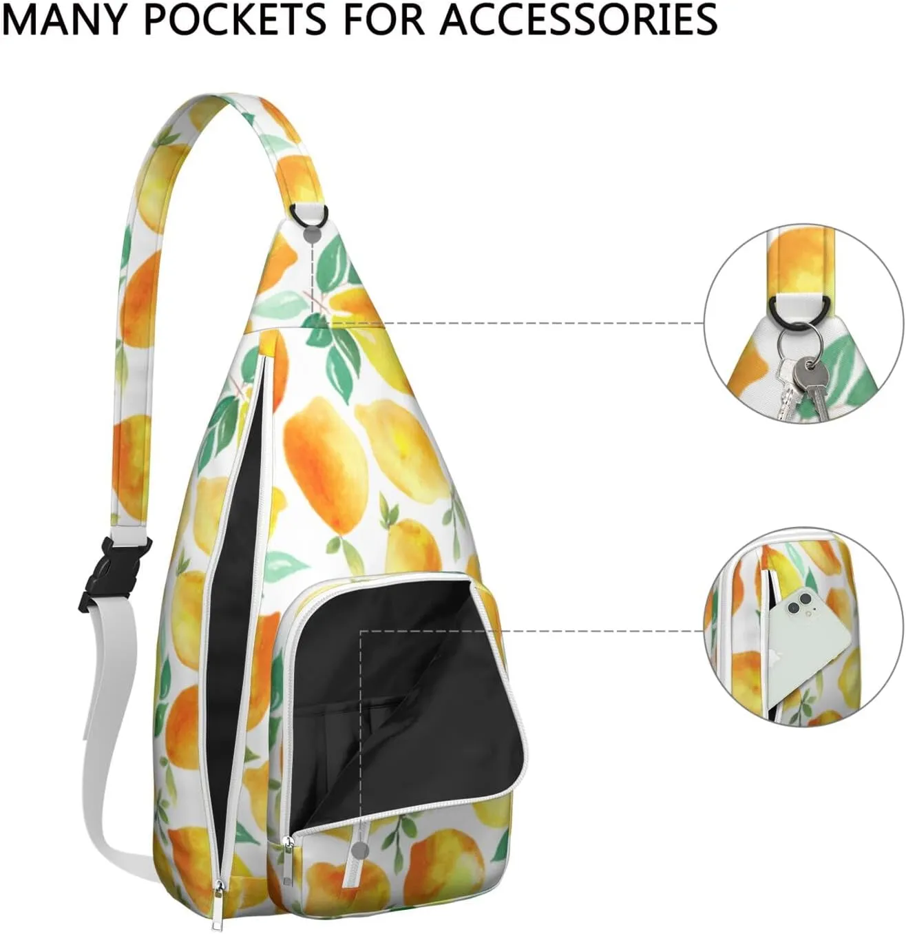 Shoulder Sling Crossbody Casual Chest Bag For Travel Sports Running,Backpack for Men & Women Lightweight Sports BagCrossbody Concealed Carry,Lemon Shoulder Bag Waterproof Chest Bag