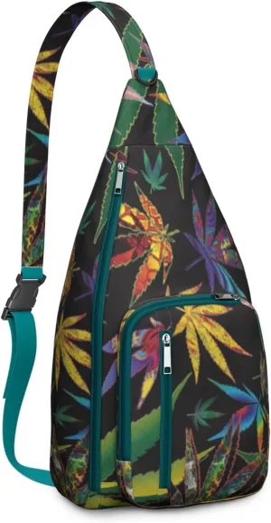 Shoulder Sling Crossbody Casual Chest Bag For Travel Sports Running,Backpack for Men & Women Lightweight Sports BagCrossbody Concealed Carry,Marijuana Leaf Shoulder Bag Waterproof Chest Bag