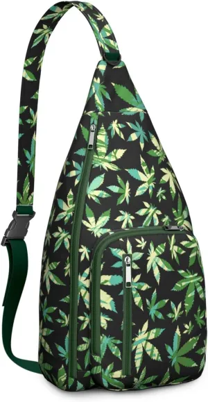 Shoulder Sling Crossbody Casual Chest Bag For Travel Sports Running,Backpack for Men & Women Lightweight Sports BagCrossbody Concealed Carry,Marijuana Leaf Shoulder Bag Waterproof Chest Bag
