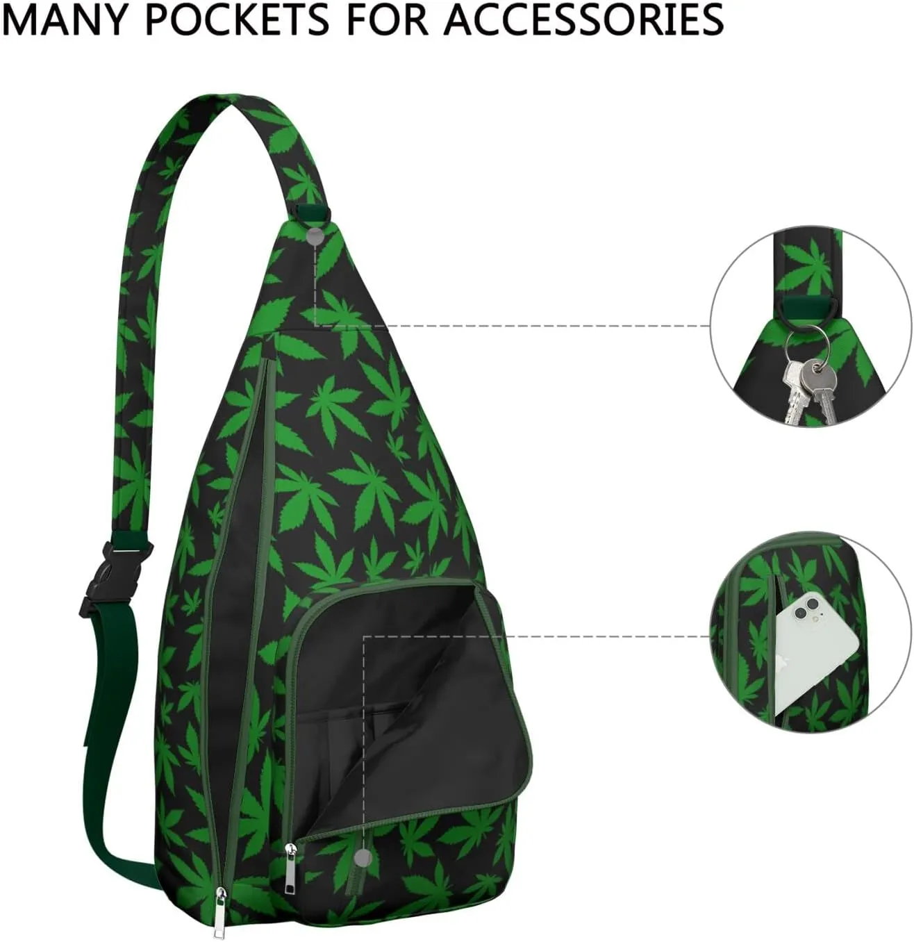 Shoulder Sling Crossbody Casual Chest Bag For Travel Sports Running,Backpack for Men & Women Lightweight Sports BagCrossbody Concealed Carry,Marijuana Leaf Shoulder Bag Waterproof Chest Bag