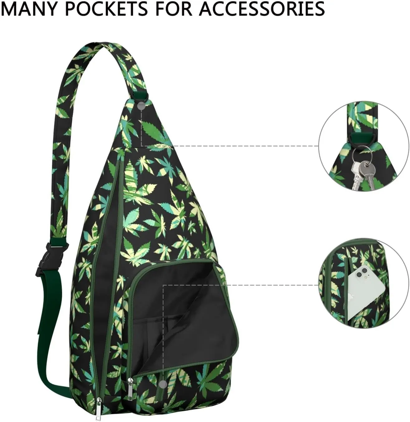 Shoulder Sling Crossbody Casual Chest Bag For Travel Sports Running,Backpack for Men & Women Lightweight Sports BagCrossbody Concealed Carry,Marijuana Leaf Shoulder Bag Waterproof Chest Bag