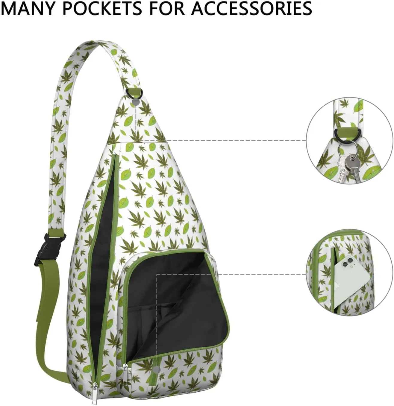 Shoulder Sling Crossbody Casual Chest Bag For Travel Sports Running,Backpack for Men & Women Lightweight Sports BagCrossbody Concealed Carry,Marijuana Leaf Shoulder Bag Waterproof Chest Bag