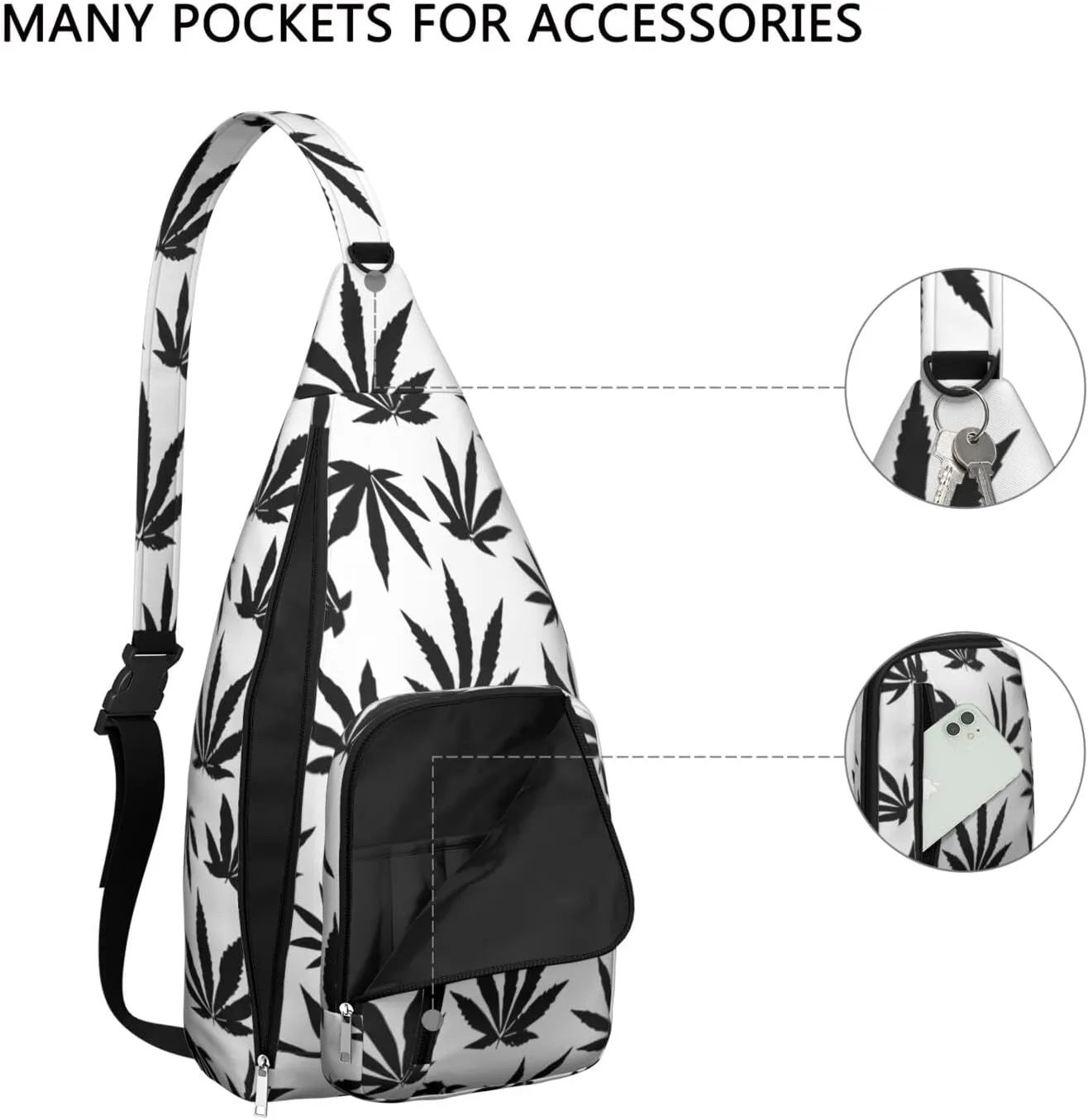 Shoulder Sling Crossbody Casual Chest Bag For Travel Sports Running,Backpack for Men & Women Lightweight Sports BagCrossbody Concealed Carry,Marijuana Leaf Shoulder Bag Waterproof Chest Bag