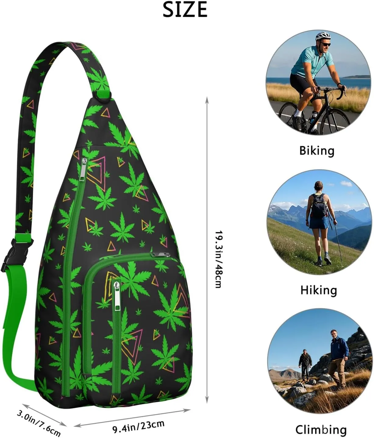 Shoulder Sling Crossbody Casual Chest Bag For Travel Sports Running,Backpack for Men & Women Lightweight Sports BagCrossbody Concealed Carry,Marijuana Leaf Shoulder Bag Waterproof Chest Bag