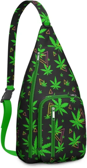 Shoulder Sling Crossbody Casual Chest Bag For Travel Sports Running,Backpack for Men & Women Lightweight Sports BagCrossbody Concealed Carry,Marijuana Leaf Shoulder Bag Waterproof Chest Bag