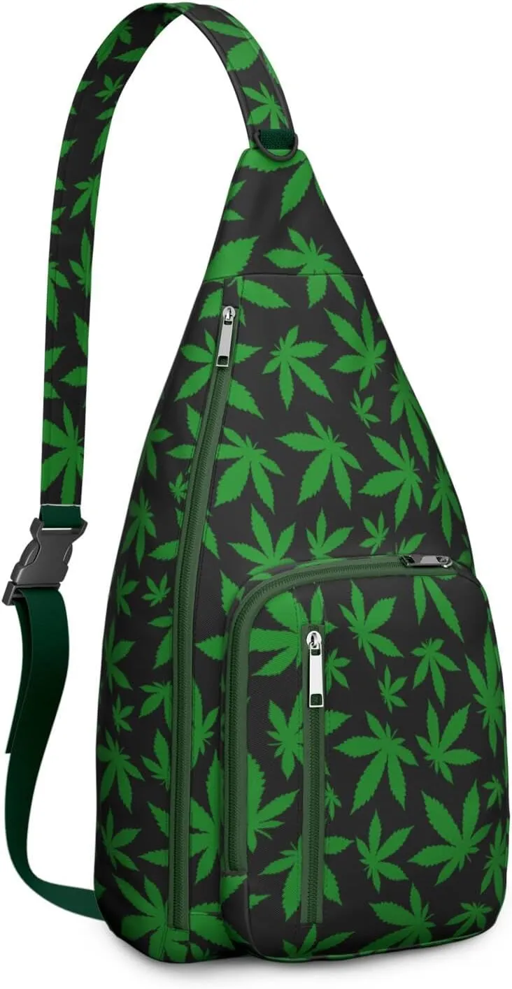Shoulder Sling Crossbody Casual Chest Bag For Travel Sports Running,Backpack for Men & Women Lightweight Sports BagCrossbody Concealed Carry,Marijuana Leaf Shoulder Bag Waterproof Chest Bag